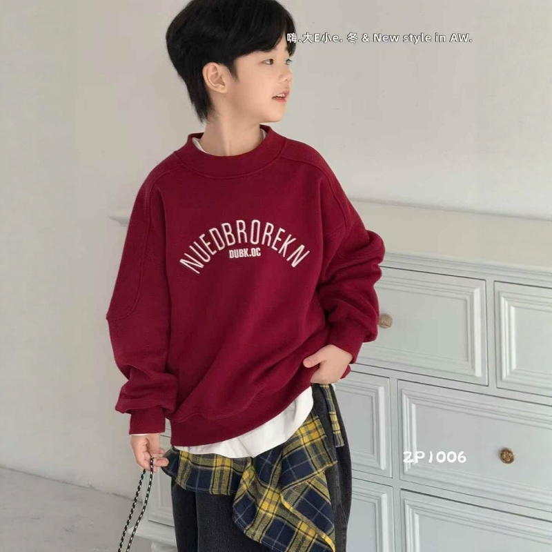 大E小e儿童加绒卫衣2025冬男童宽松一体绒大红上衣女童加厚1006