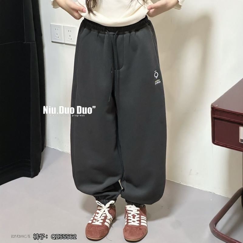 牛哆哆儿童针织裤2025冬款男女童加绒裤青少年一体绒束脚裤55562