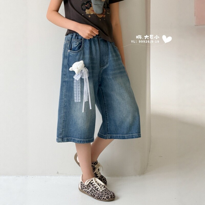 大E小e儿童牛仔短裤2026夏款女童宝宝韩系宽松挂件五分裤子99926