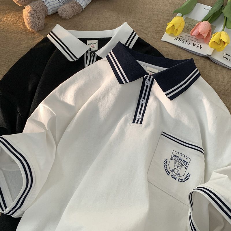 学院风POLO衫男夏季韩版潮流百搭学生短袖t恤潮ins宽松休闲上衣服