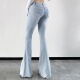 提臀牛仔长裤 女春夏弹力修身 中低腰水洗毛边牛仔喇叭裤 薄 绝了