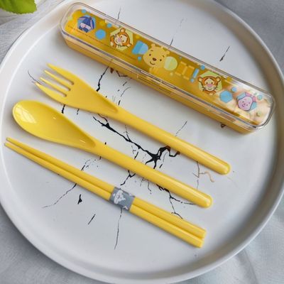 可爱妖怪维尼熊筷子勺子叉子套装三件套彩色马卡龙网红筷书包旅行