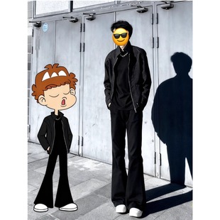 遮肉显瘦裤 黑色cleanfit弯刀牛仔裤 微喇高街白搭修身 秋冬季 子 男款