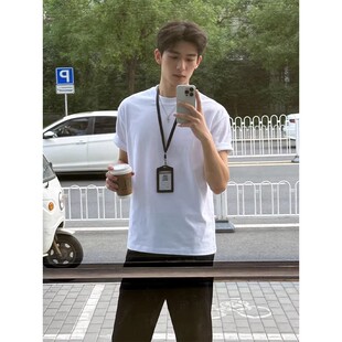 高街正肩t恤痞帅高级感半截袖 白色cleanfit重磅短袖 美式 夏季 男款