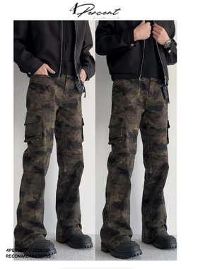 4PERCENT美式cleanfit复古弹力多口袋迷彩微喇修身显高休闲工装裤