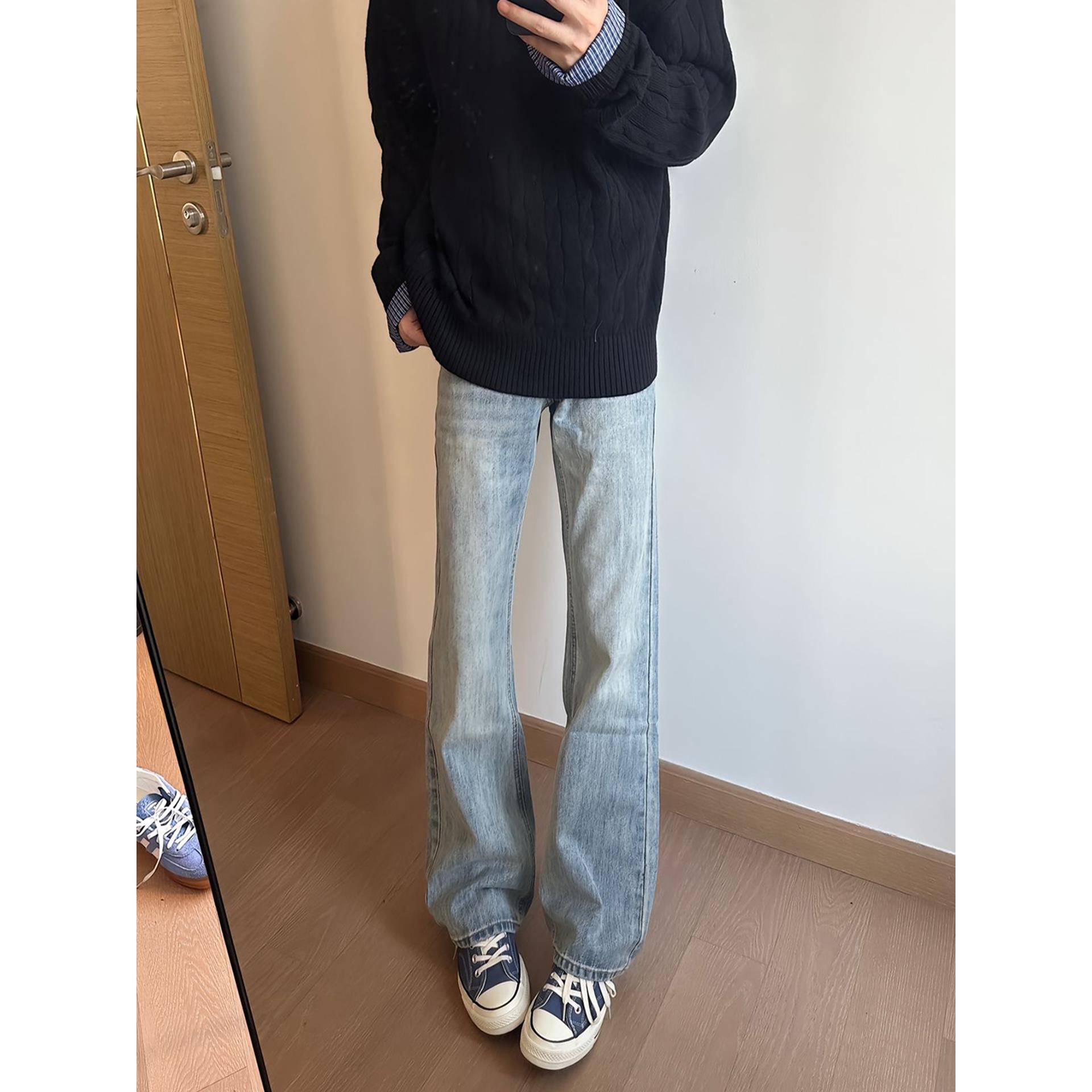 ykee闪电纹牛仔裤男秋季美式修