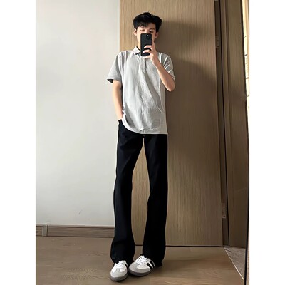 黑色高腰弯刀牛仔裤男款春夏美式
