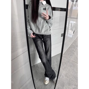 黑色水洗闪电纹牛仔裤男款美式高街vibe风裤子修身显瘦直筒微喇裤