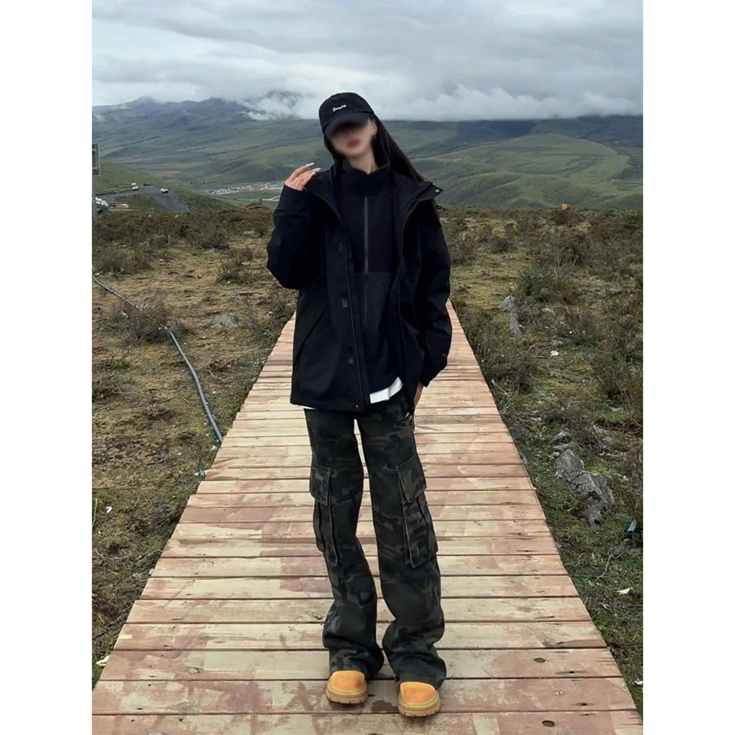 美式复古迷彩牛仔裤男款秋工装裤