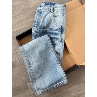 冰蓝色牛仔裤男款夏季薄款美式vibe裤子痞帅高级感水波纹微喇长裤