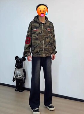 黑色水洗渐变微喇牛仔裤男款秋冬美式clenafit加绒裤子弯刀直筒裤