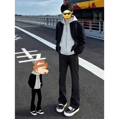 男款秋冬加绒修身直筒裤美式高街