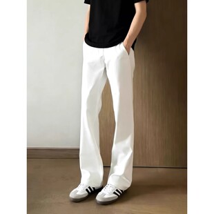 纯白色高腰提档牛仔裤男款春季美式vibe裤子直筒不贴腿弯刀微喇裤