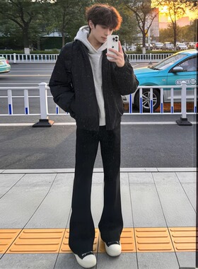 高个子黑色微喇牛仔裤男款ootd穿搭显瘦裤子美式高街修身直筒裤