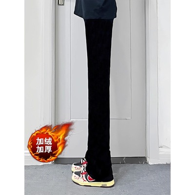 修身直筒牛仔裤男款冬季加绒美式