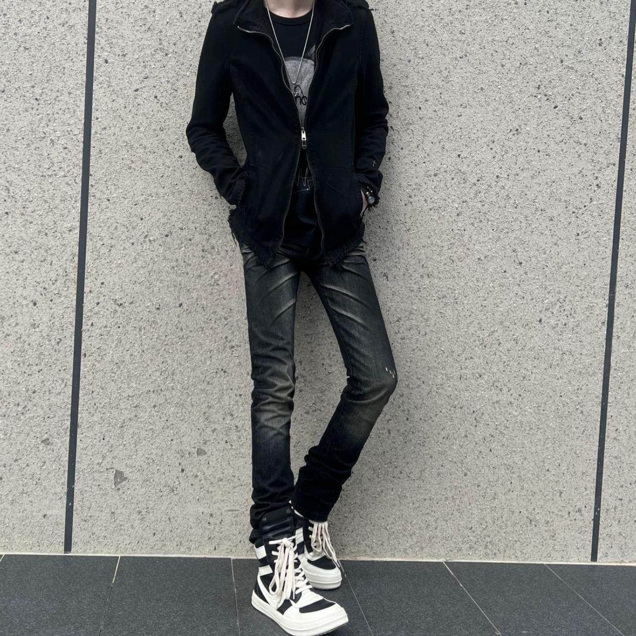 美式vibe风做旧水洗黑牛牛仔裤男