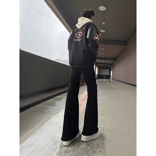 国潮风黑色微喇牛仔裤男美式高街