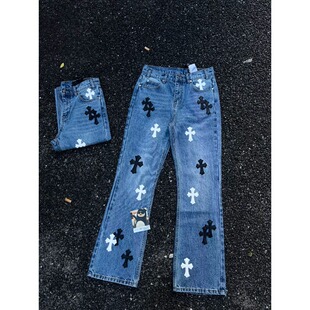 【现货】春季香水自主巴黎限定款517底板 remake十字架拼皮牛仔裤