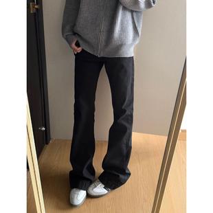 Bcare黑色弯刀牛仔裤男美式复古直筒裤子cleanfit窄版修身微喇裤