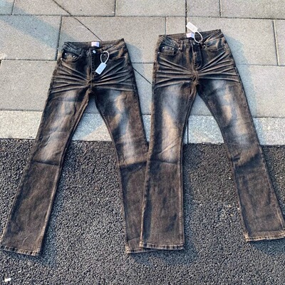 最强黑牛立体猫须水洗修身微喇裤