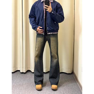 复古蓝弯刀牛仔裤男款秋季微喇裤