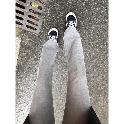 烟灰色微喇牛仔裤男秋冬加绒加厚