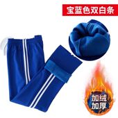 子加绒校裤 秋冬款 加厚宝蓝色两杠双白条中小学生校服裤 一杠细白条