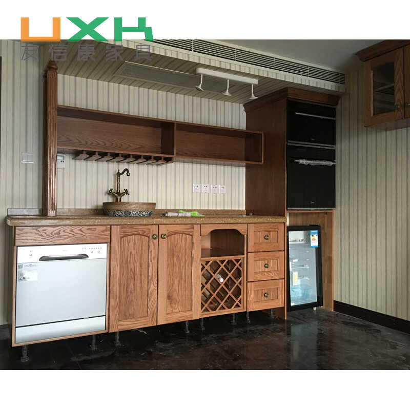 全屋定做石英石台面橱柜简约实木门板橱柜地中海北美红橡原木橱柜