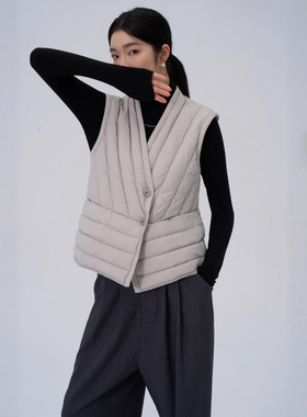 跨境货源新款轻薄羽绒服女马甲V领90绒短款无领内胆显瘦秋冬 外套
