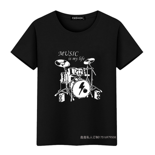 摇滚乐队T恤短袖男鼓手吉他手潮流印花T恤鼓架子鼓演出服工装定制