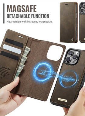 Magsafe磁吸充电适用苹果16pro手机壳分体皮套16e简约iPhone14plus翻盖式13Promax带卡包12放卡i15商务11外壳