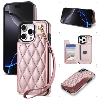 小香风菱形格翻盖卡包手机壳皮套