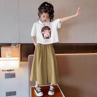 女童夏季阔腿裤套装新款时尚2026年中小学生夏天休闲裤裙两件衣服