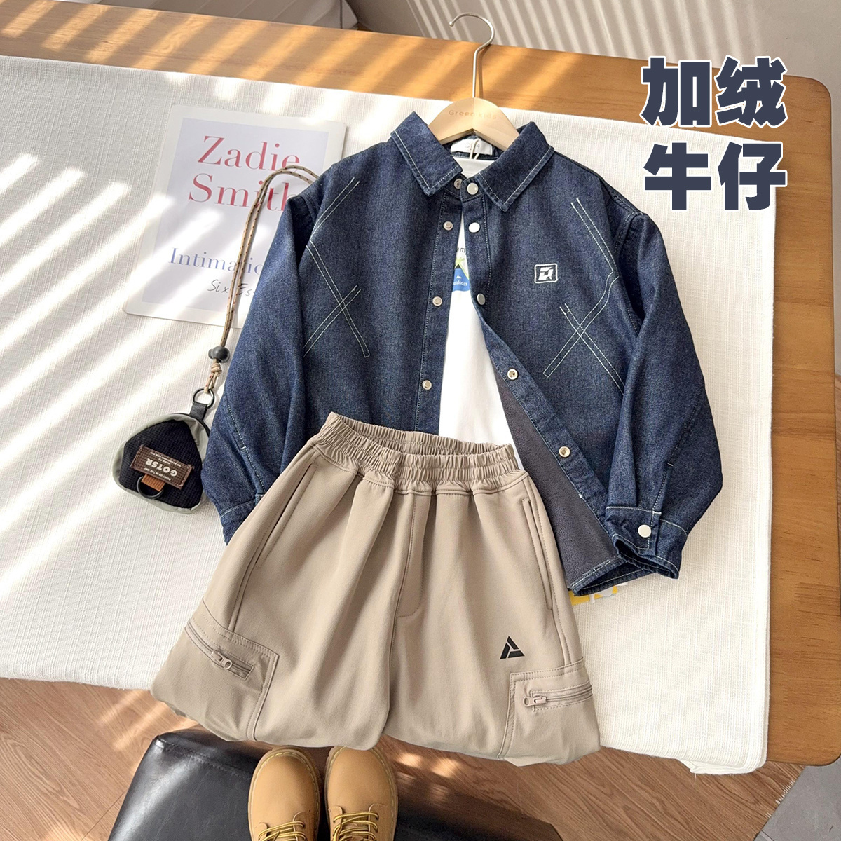 【D家加厚不掉色牛仔外套】中大童加绒牛仔衬衫  D07UE5W83