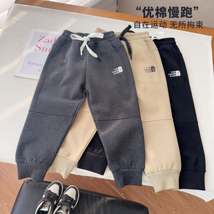 【春限定厚裤子】中大童加厚不加绒刺绣运动裤男女童简约厚卫裤