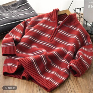 【英伦半拉链毛衣】中大童休闲宽松新年毛衣成人简约复古针织衫
