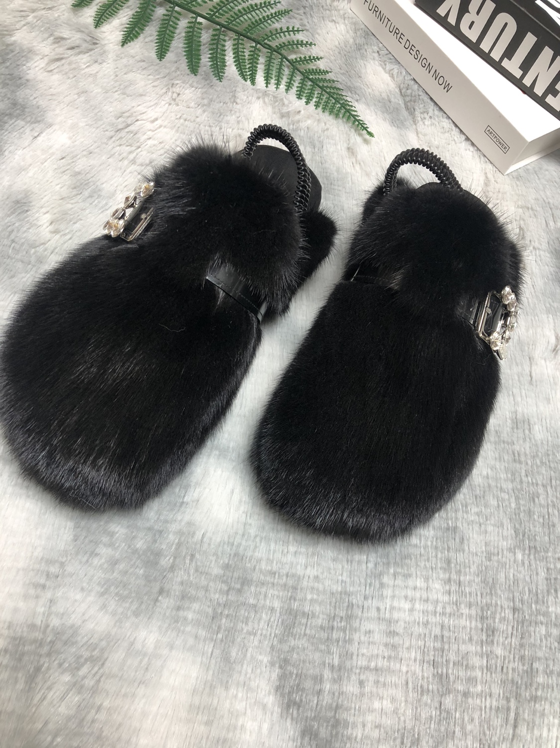 钊钊家秋冬新款网红爆款经典黑色勃肯毛毛鞋简约时尚百搭