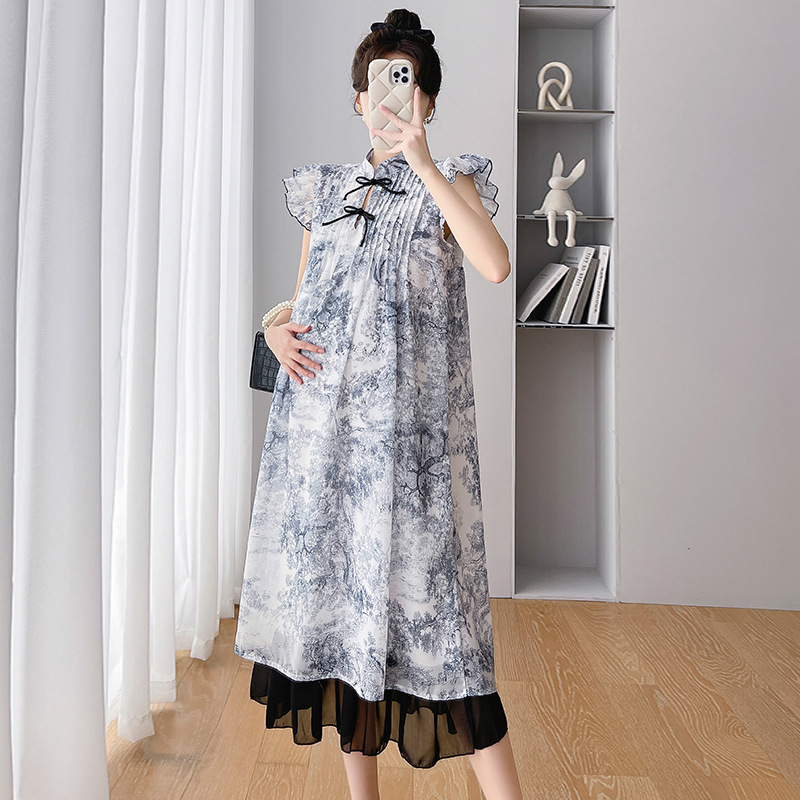 实拍2024夏装孕妇装新款中式飞飞