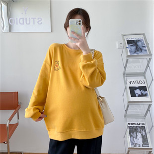 套头卫衣时尚 长袖 潮妈打底衫 韩版 显瘦小熊t恤 孕妇装 宽松大码 秋装