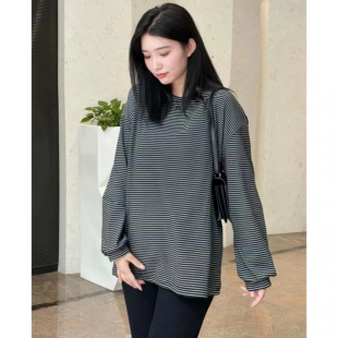 现货针织圆领内搭孕妇装 条纹t恤打底衫 宽松长袖 孕妇上衣秋冬新款