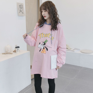 上衣宽松大码 春秋款 连帽印花卫衣洋气减龄长袖 时尚 孕妇卫衣 孕妇装
