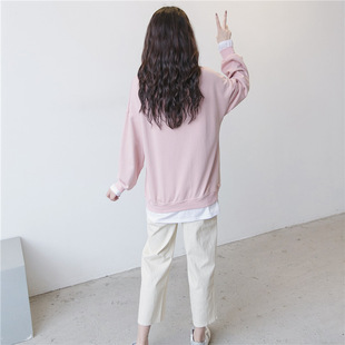 新款 潮妈上衣2020春秋季 孕妇装 拼接卫衣韩版 外套 时尚 宽松中长款 款