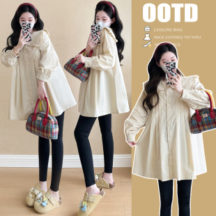 网红衬衣套装 宽松娃娃领连衣裙洋气衬衫 小个子上衣女 孕妇装 春秋装