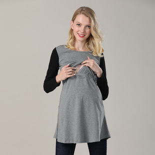 孕妇上衣大码 春秋长款 辣妈外穿长袖 春秋时尚 t恤圆领哺乳衣 孕妇装