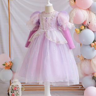 魔发奇缘女童乐佩连衣裙秋装2025新款长发公主裙小女孩网纱蓬蓬裙