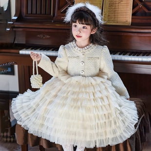 女童连衣裙春秋2026新款洋气儿童春季长袖生日礼服女孩公主蓬蓬裙