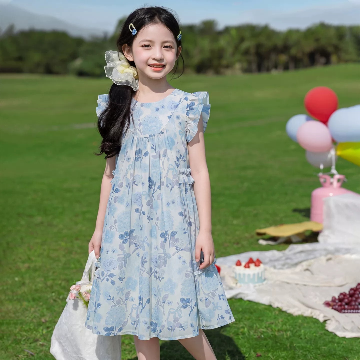 女童连衣裙夏季甜美飞飞袖碎花裙