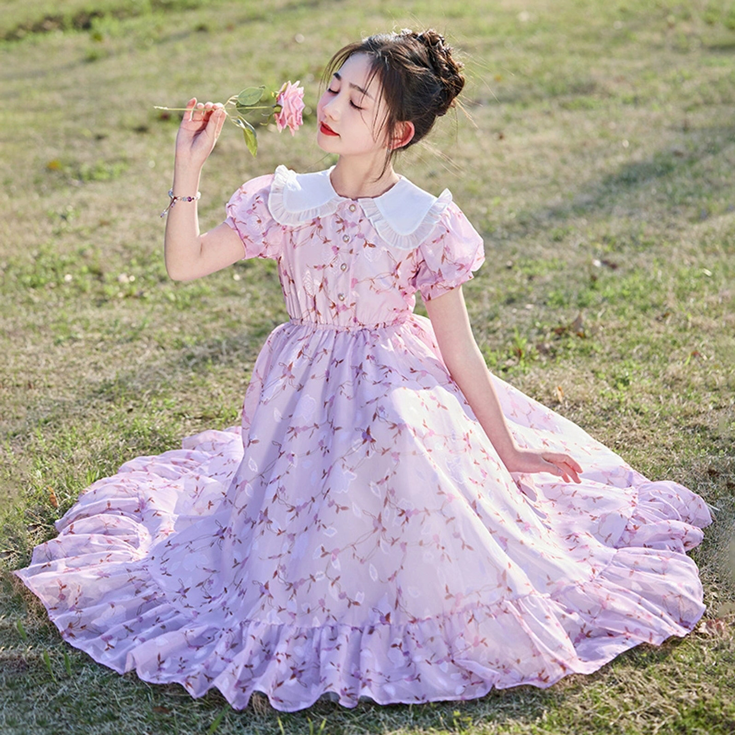 女童雪纺连衣裙夏季2026新款儿童碎花公主裙小女孩夏装长款沙滩裙