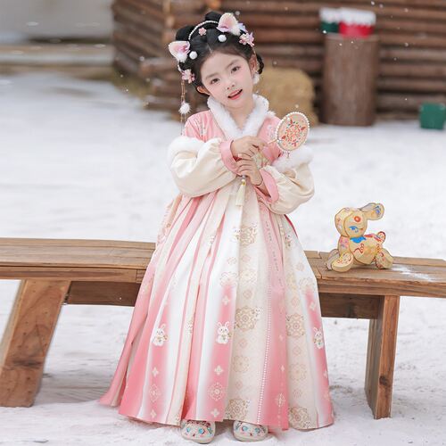 女童汉服冬季加绒古装国风连衣裙