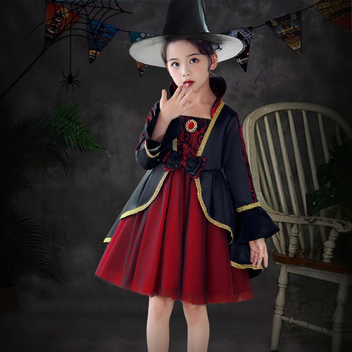 女童万圣节吸血鬼女巫角色演出服